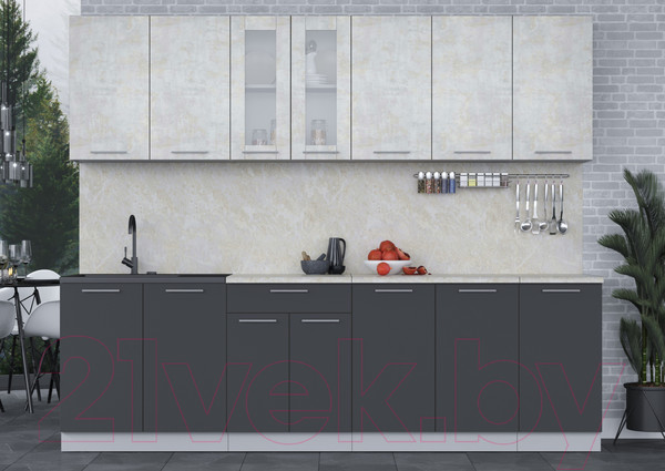 Изображение товара Кухонный гарнитур Интерлиния Мила 26 (бетон лайт/антрацит/опал светлый)