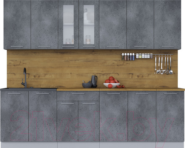 Изображение товара Кухонный гарнитур Интерлиния Мила 26 (бетон потленд/бетон портленд/дуб бунратти)