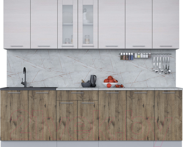 Изображение товара Кухонный гарнитур Интерлиния Мила 26 (вудлайн кремовый/дуб веллингтон/серый каспий)