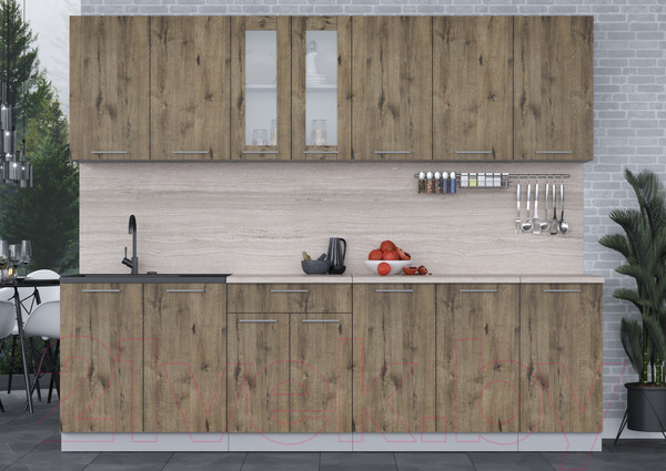 Изображение товара Кухонный гарнитур Интерлиния Мила 26 (дуб веллингтон/дуб веллингтон/травертин серый)