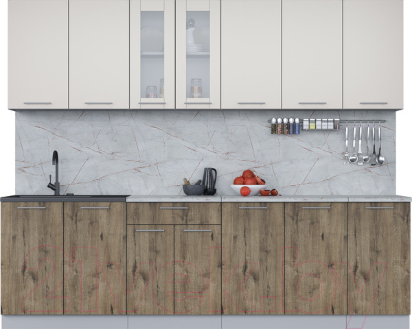 Изображение товара Кухонный гарнитур Интерлиния Мила 26 (персидский жемчуг/дуб веллингтон/серый каспий)