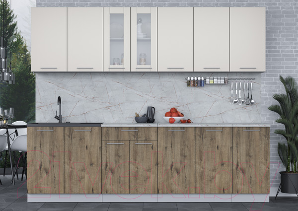 Изображение товара Кухонный гарнитур Интерлиния Мила 26 (персидский жемчуг/дуб веллингтон/серый каспий)