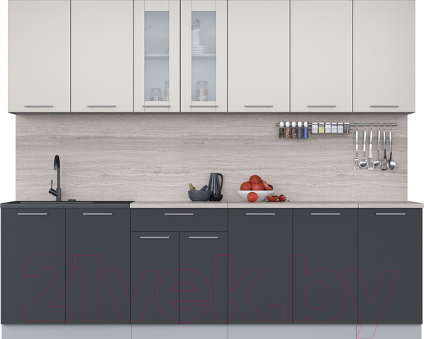 Изображение товара Кухонный гарнитур Интерлиния Мила 26 (персидский жемчуг/антрацит/травертин серый)