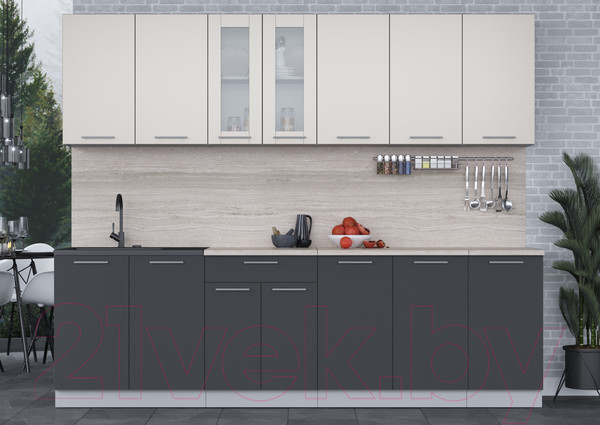 Изображение товара Кухонный гарнитур Интерлиния Мила 26 (персидский жемчуг/антрацит/травертин серый)