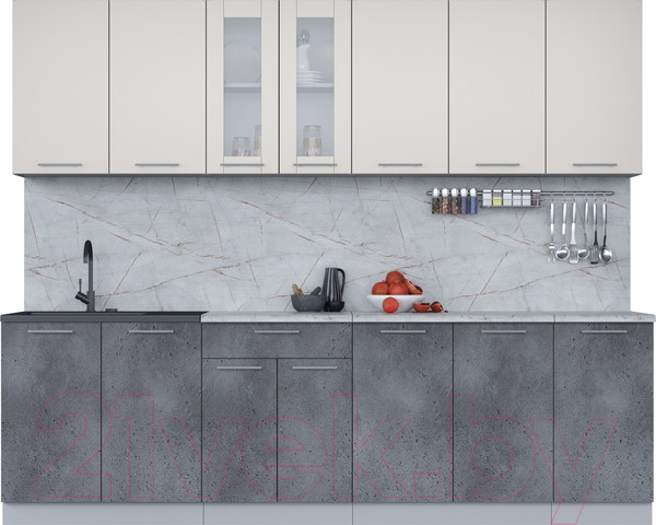 Изображение товара Кухонный гарнитур Интерлиния Мила 26 (персидский жемчуг/бетон портленд/серый каспий)
