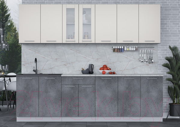 Изображение товара Кухонный гарнитур Интерлиния Мила 26 (персидский жемчуг/бетон портленд/серый каспий)