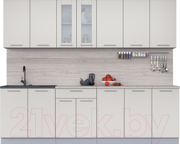 Изображение товара Кухонный гарнитур Интерлиния Мила 26 (персидский жемчуг/персидский жемчуг/травертин серый)