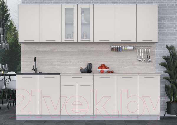 Изображение товара Кухонный гарнитур Интерлиния Мила 26 (персидский жемчуг/персидский жемчуг/травертин серый)