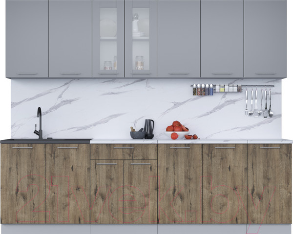 Изображение товара Кухонный гарнитур Интерлиния Мила 26 (серебро/дуб веллингтон/белый гранит)