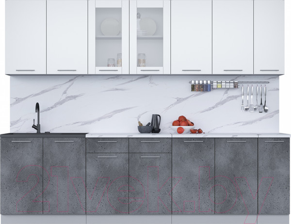 Изображение товара Кухонный гарнитур Интерлиния Мила 27 (белый платинум/бетон портленд/белый гранит)