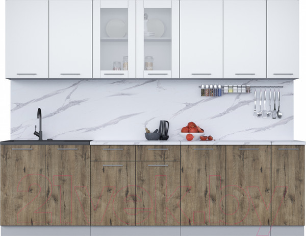Изображение товара Кухонный гарнитур Интерлиния Мила 27 (белый платинум/дуб веллингтон/белый гранит)