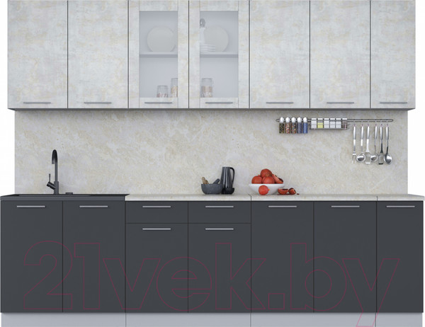 Изображение товара Кухонный гарнитур Интерлиния Мила 27 (бетон лайт/антрацит/опал светлый)