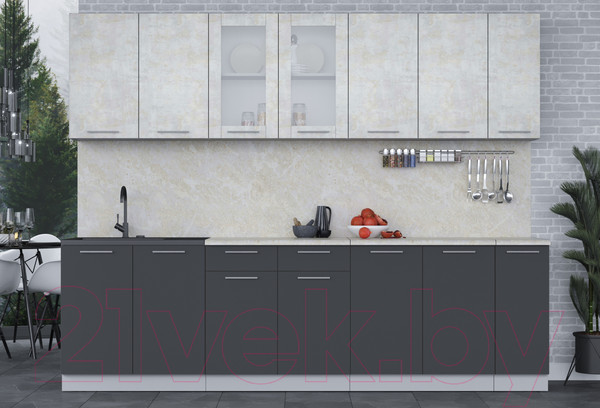 Изображение товара Кухонный гарнитур Интерлиния Мила 27 (бетон лайт/антрацит/опал светлый)