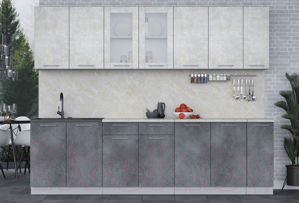 Изображение товара Кухонный гарнитур Интерлиния Мила 27 (бетон лайт/бетон портленд/опал светлый)