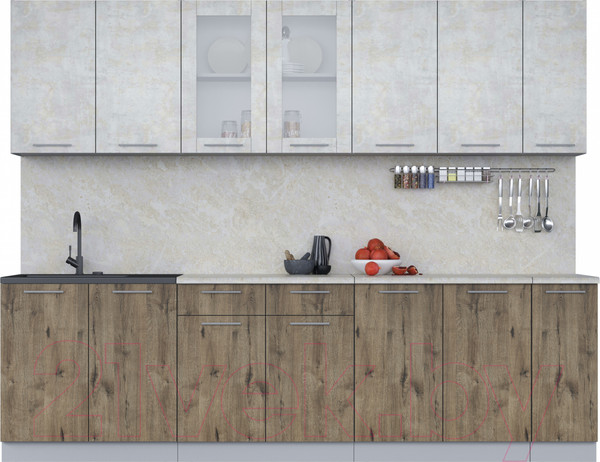 Изображение товара Кухонный гарнитур Интерлиния Мила 27 (бетон лайт/дуб веллингтон/опал светлый)