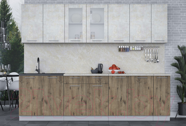 Изображение товара Кухонный гарнитур Интерлиния Мила 27 (бетон лайт/дуб веллингтон/опал светлый)