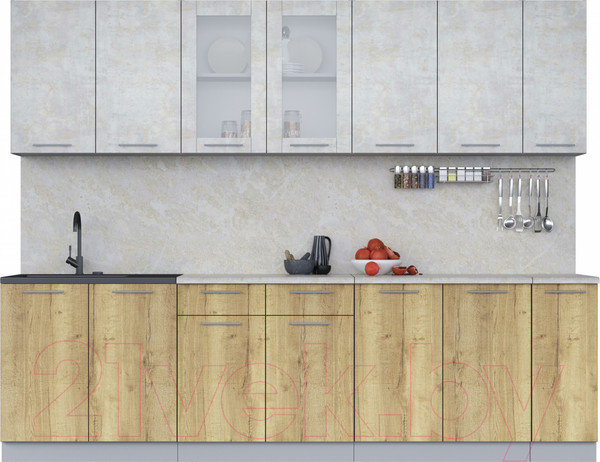 Изображение товара Кухонный гарнитур Интерлиния Мила 27 (бетон лайт/дуб золотой/опал светлый)