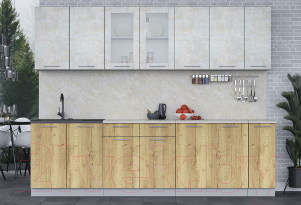 Изображение товара Кухонный гарнитур Интерлиния Мила 27 (бетон лайт/дуб золотой/опал светлый)