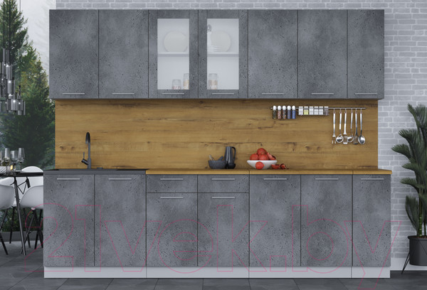 Изображение товара Кухонный гарнитур Интерлиния Мила 27 (бетон потленд/бетон портленд/дуб бунратти)