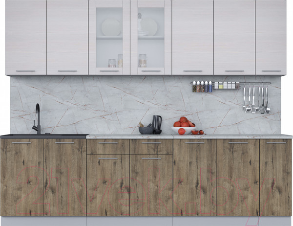 Изображение товара Кухонный гарнитур Интерлиния Мила 27 (вудлайн кремовый/дуб веллингтон/серый каспий)