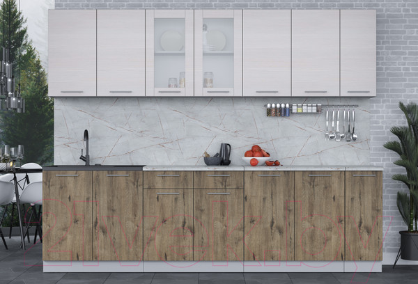 Изображение товара Кухонный гарнитур Интерлиния Мила 27 (вудлайн кремовый/дуб веллингтон/серый каспий)