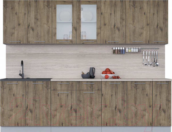 Изображение товара Кухонный гарнитур Интерлиния Мила 27 (дуб веллингтон/дуб веллингтон/травертин серый)