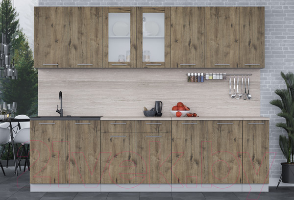 Изображение товара Кухонный гарнитур Интерлиния Мила 27 (дуб веллингтон/дуб веллингтон/травертин серый)