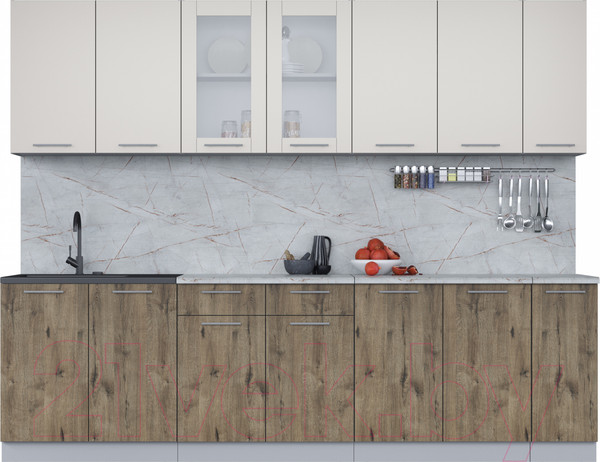 Изображение товара Кухонный гарнитур Интерлиния Мила 27 (персидский жемчуг/дуб веллингтон/серый каспий)
