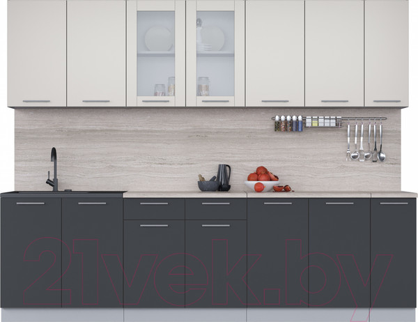 Изображение товара Кухонный гарнитур Интерлиния Мила 27 (персидский жемчуг/антрацит/травертин серый)