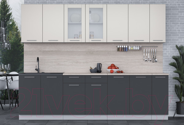 Изображение товара Кухонный гарнитур Интерлиния Мила 27 (персидский жемчуг/антрацит/травертин серый)