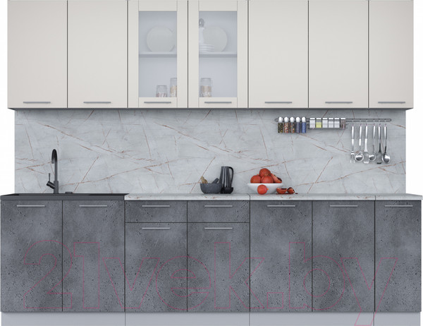 Изображение товара Кухонный гарнитур Интерлиния Мила 27 (персидский жемчуг/бетон портленд/серый каспий)