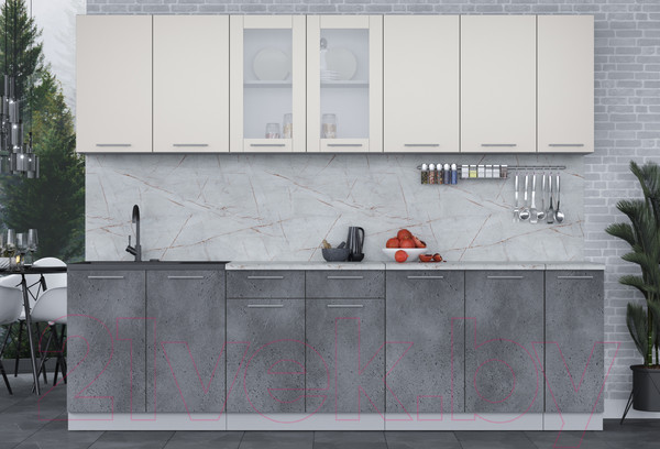 Изображение товара Кухонный гарнитур Интерлиния Мила 27 (персидский жемчуг/бетон портленд/серый каспий)