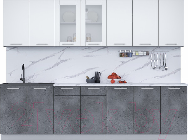 Изображение товара Кухонный гарнитур Интерлиния Мила 28 (белый платинум/бетон портленд/белый гранит)