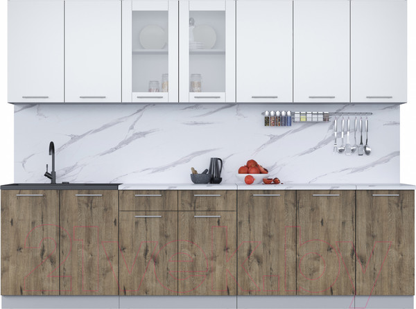 Изображение товара Кухонный гарнитур Интерлиния Мила 28 (белый платинум/дуб веллингтон/белый гранит)
