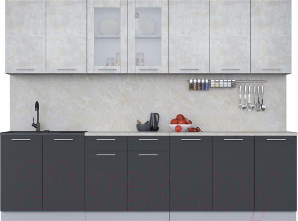 Изображение товара Кухонный гарнитур Интерлиния Мила 28 (бетон лайт/антрацит/опал светлый)