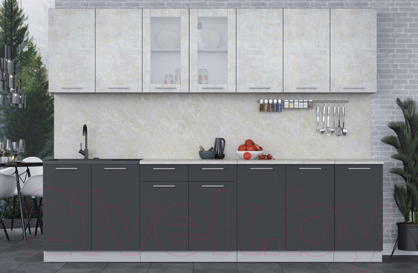 Изображение товара Кухонный гарнитур Интерлиния Мила 28 (бетон лайт/антрацит/опал светлый)