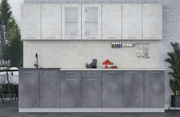 Изображение товара Кухонный гарнитур Интерлиния Мила 28 (бетон лайт/бетон портленд/опал светлый)