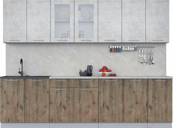 Изображение товара Кухонный гарнитур Интерлиния Мила 28 (бетон лайт/дуб веллингтон/опал светлый)