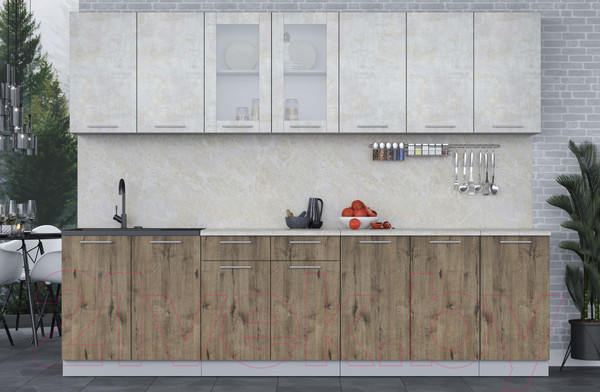 Изображение товара Кухонный гарнитур Интерлиния Мила 28 (бетон лайт/дуб веллингтон/опал светлый)