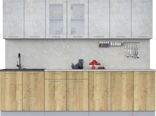Изображение товара Кухонный гарнитур Интерлиния Мила 28 (бетон лайт/дуб золотой/опал светлый)