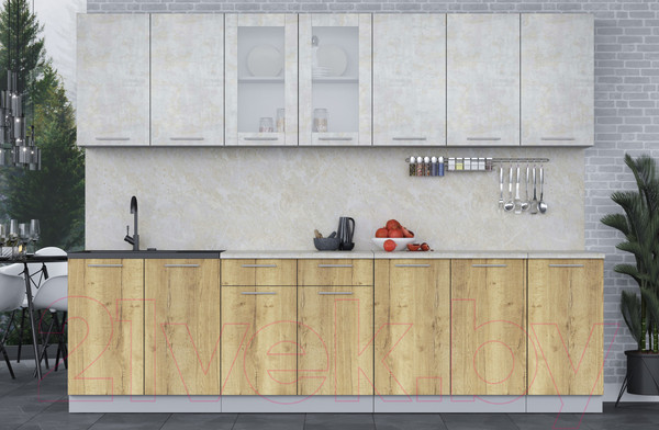 Изображение товара Кухонный гарнитур Интерлиния Мила 28 (бетон лайт/дуб золотой/опал светлый)