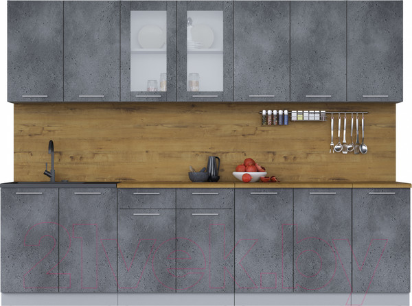 Изображение товара Кухонный гарнитур Интерлиния Мила 28 (бетон потленд/бетон портленд/дуб бунратти)