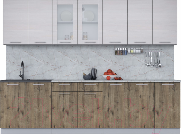 Изображение товара Кухонный гарнитур Интерлиния Мила 28 (вудлайн кремовый/дуб веллингтон/серый каспий)