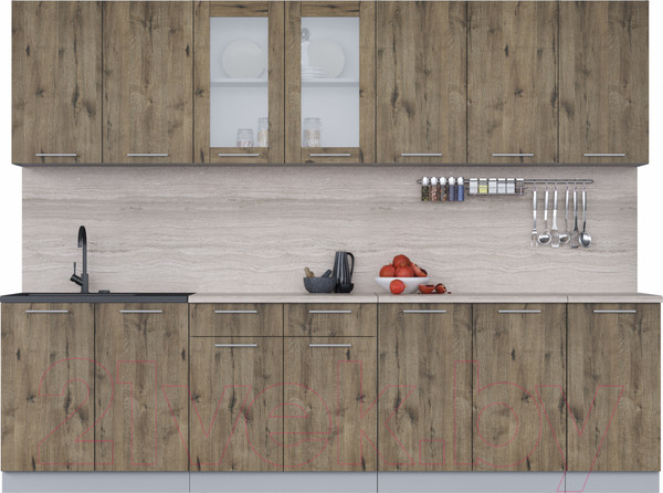 Изображение товара Кухонный гарнитур Интерлиния Мила 28 (дуб веллингтон/дуб веллингтон/травертин серый)