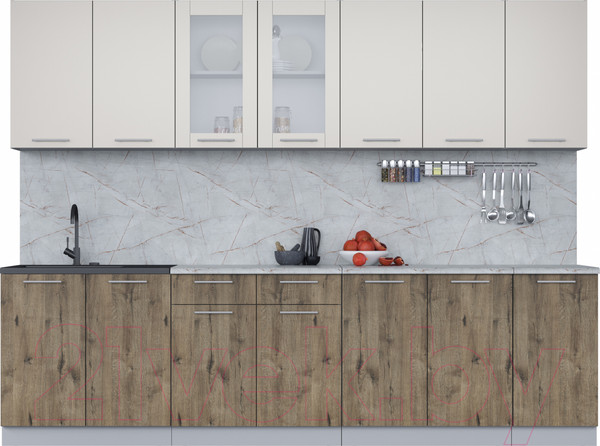 Изображение товара Кухонный гарнитур Интерлиния Мила 28 (персидский жемчуг/дуб веллингтон/серый каспий)