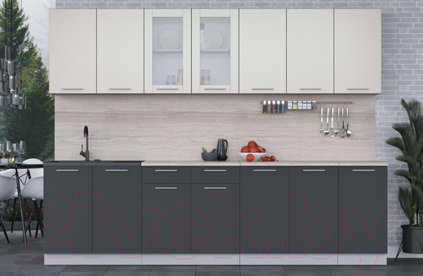 Изображение товара Кухонный гарнитур Интерлиния Мила 28 (персидский жемчуг/антрацит/травертин серый)