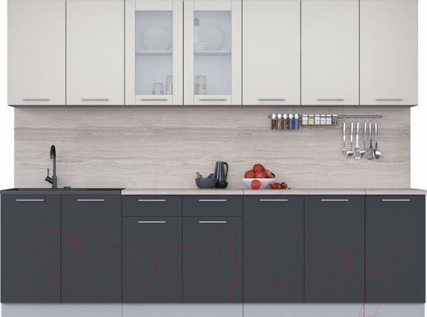 Изображение товара Кухонный гарнитур Интерлиния Мила 28 (персидский жемчуг/антрацит/травертин серый)