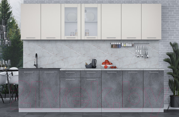 Изображение товара Кухонный гарнитур Интерлиния Мила 28 (персидский жемчуг/бетон портленд/серый каспий)