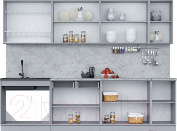 Изображение товара Кухонный гарнитур Интерлиния Мила 28 (персидский жемчуг/бетон портленд/серый каспий)