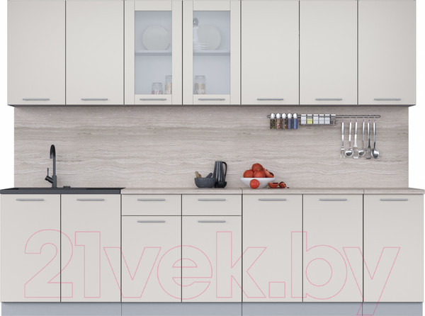 Изображение товара Кухонный гарнитур Интерлиния Мила 28 (персидский жемчуг/персидский жемчуг/травертин серый)